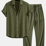 Ensemble — chemise gaufrée & pantalon gaufré en maille à cordon