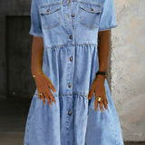 Robe Midi en Jean Bleu Clair Coupe Ample