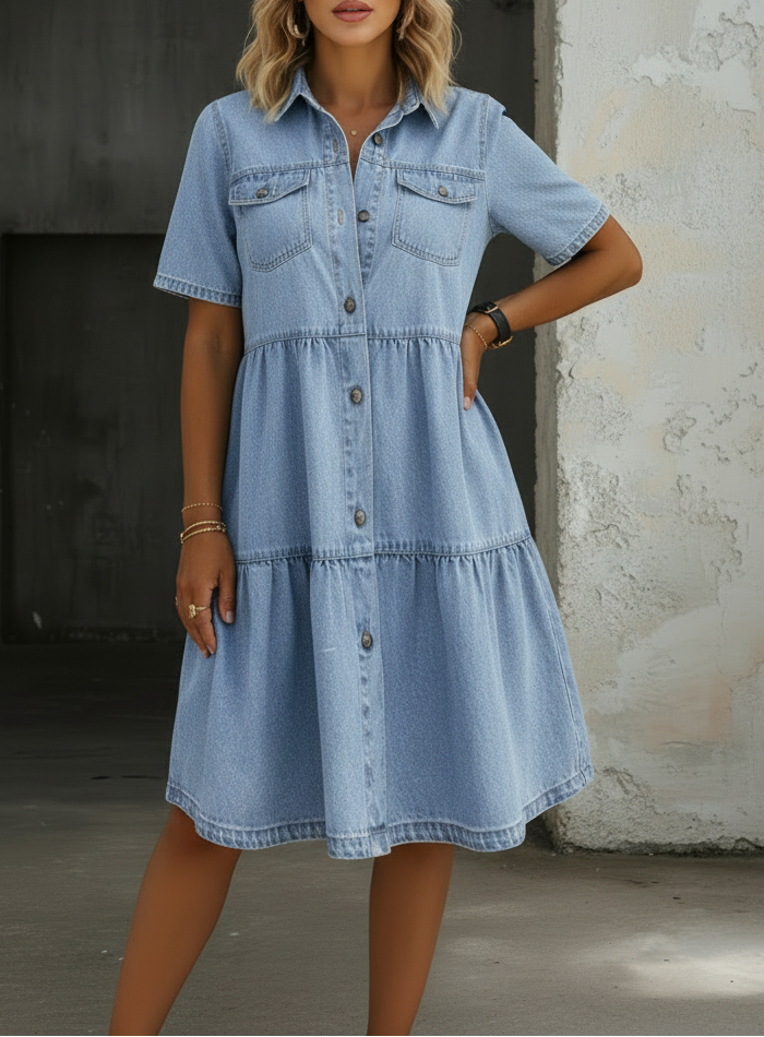 Robe Midi en Jean Bleu Clair Coupe Ample