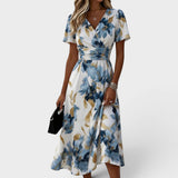 Philippine | Robe midi fleurie à col en V et taille froncée