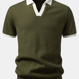 Ensemble Améline — polo gaufré en maille contrastante à col Johnny & pantalon gaufré en maille à cordon