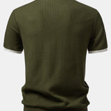 Ensemble Améline — polo gaufré en maille contrastante à col Johnny & pantalon gaufré en maille à cordon
