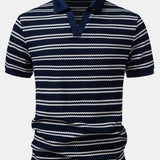 Ensemble Capucine — polo gaufré rayé à col Johnny & pantalon fuselé coupe slim
