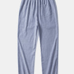 Ensemble — chemise jacquard à losanges géométriques & pantalon en lin rayé à jambe droite