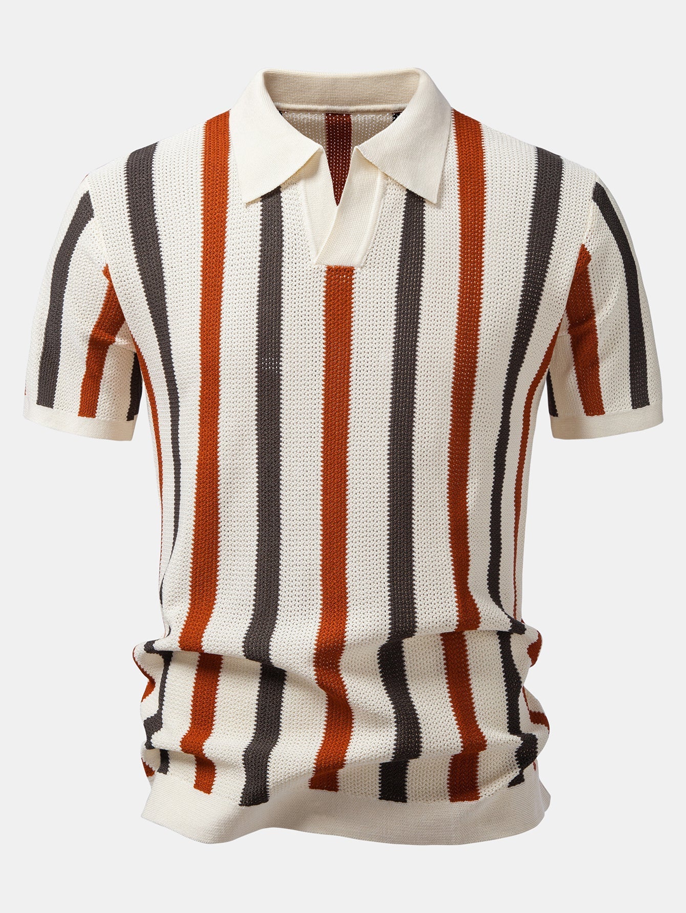 Ensemble — polo en maille rayée à col Johnny & pantalon en lin à jambe droite
