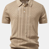 Ensemble Améline — polo en maille ajourée jacquard géométrique & pantalon en lin à jambe droite