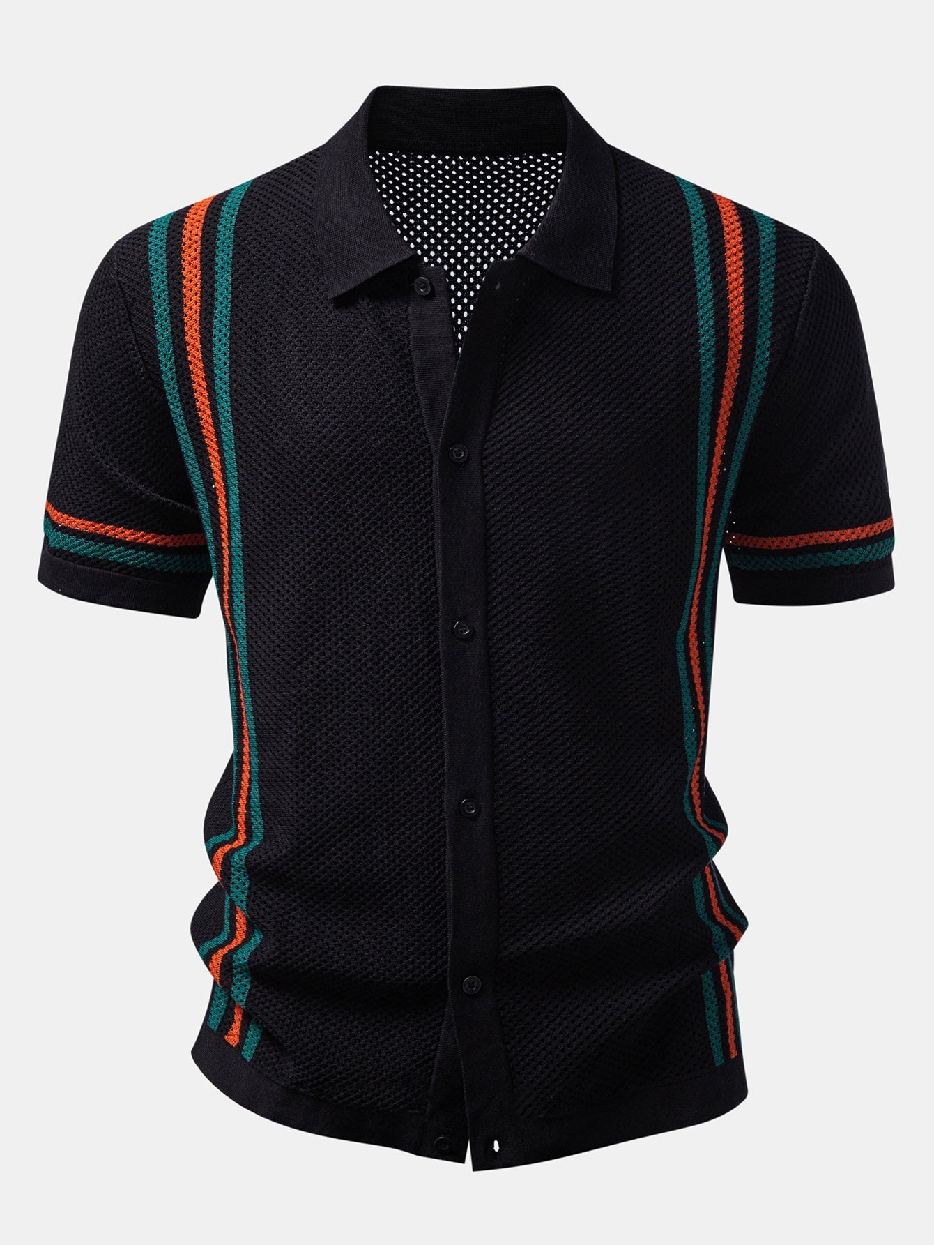 Ensemble — chemise boutonnée en maille ajourée rayée & short à cordon