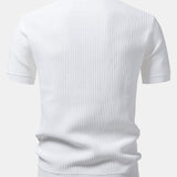 Ensemble — polo en maille rayée à col Johnny & pantalon gaufré en maille à cordon