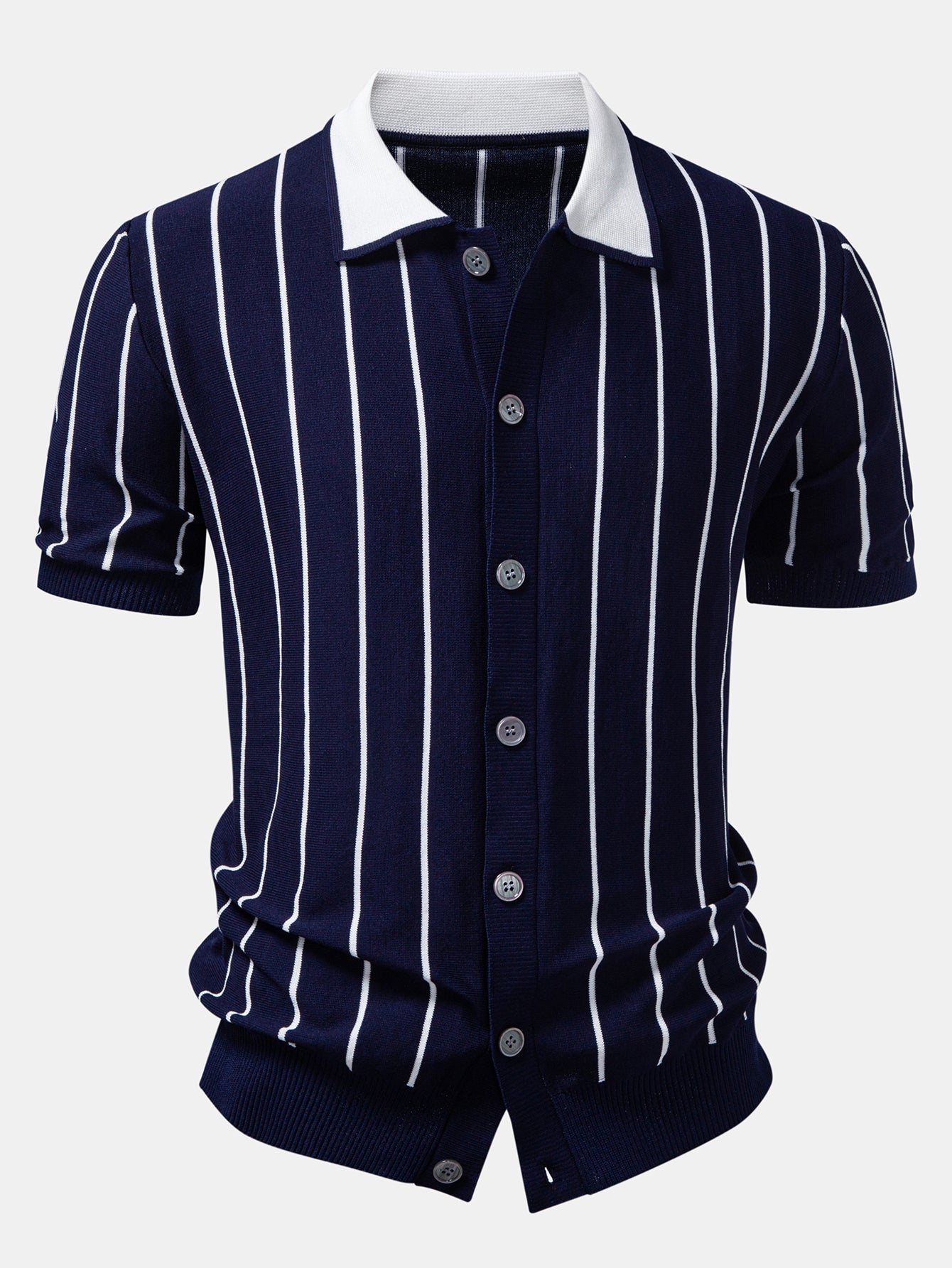 Ensemble — chemise boutonnée en maille rayée & pantalon côtelé à jambe droite