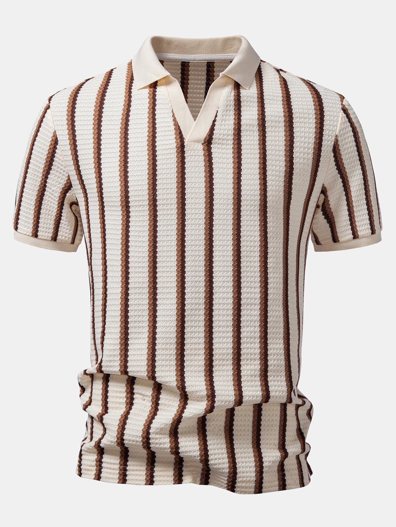 Ensemble Améline — polo gaufré rayé à col Johnny & pantalon fuselé coupe slim