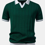 Ensemble — polo côtelé en maille à col Johnny et bordure contrastante & pantalon