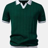 Ensemble — polo côtelé en maille à col Johnny et bordure contrastante & pantalon