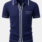 Ensemble — chemise côtelée en maille à bordure contrastante & pantalon fuselé coupe slim