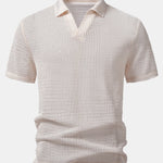 Ensemble — polo crocheté à col V coupe décontractée & pantalon en lin à jambe droite