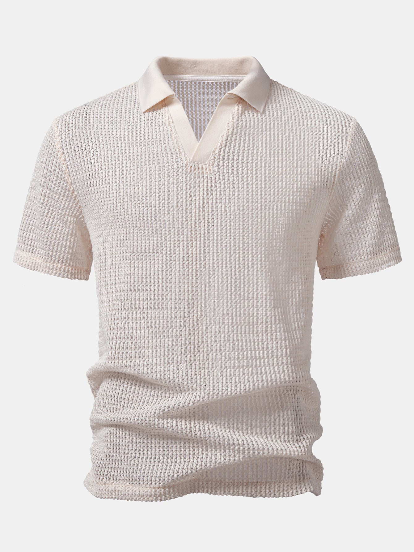 Ensemble — polo crocheté à col V coupe décontractée & pantalon en lin à jambe droite