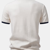 Ensemble — polo gaufré en maille contrastante à col Johnny & pantalon fuselé