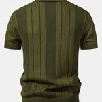 Ensemble Améline — polo en maille ajourée rayée à col Johnny & pantalon en lin à jambe droite