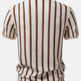 Ensemble Capucine — polo gaufré rayé à col Johnny & pantalon en lin à jambe droite