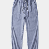 Ensemble — chemise jacquard à losanges géométriques & pantalon en lin rayé à jambe droite