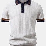 Ensemble — polo en maille gaufrée à bordure rayée contrastante & pantalon fuselé coupe slim