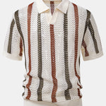 Ensemble — polo crocheté rayé à col V & short texturé froissé à cordon