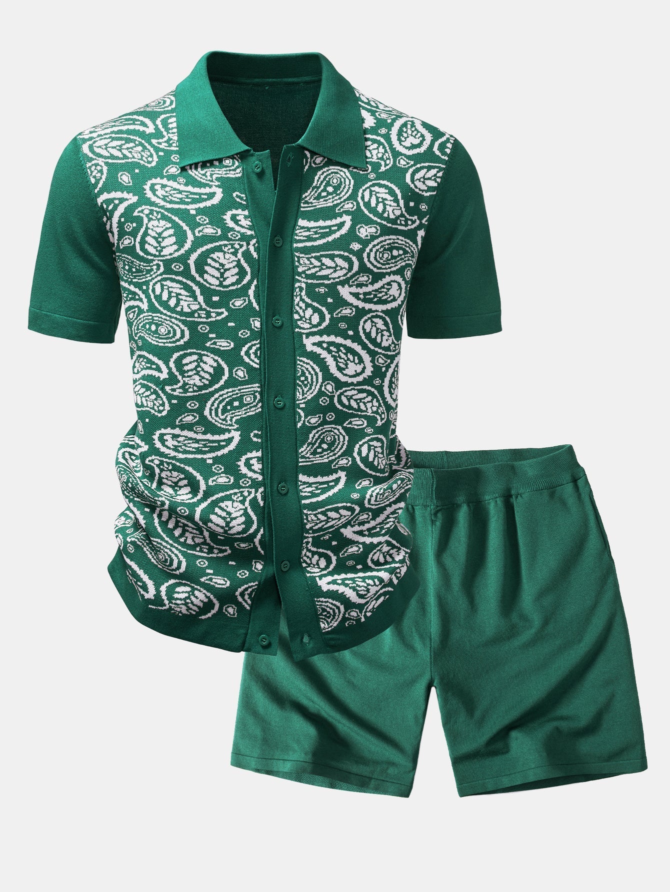 Ensemble — chemise boutonnée en maille à motif paisley & short en maille