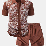 Ensemble — chemise boutonnée en maille à motif paisley & short en maille