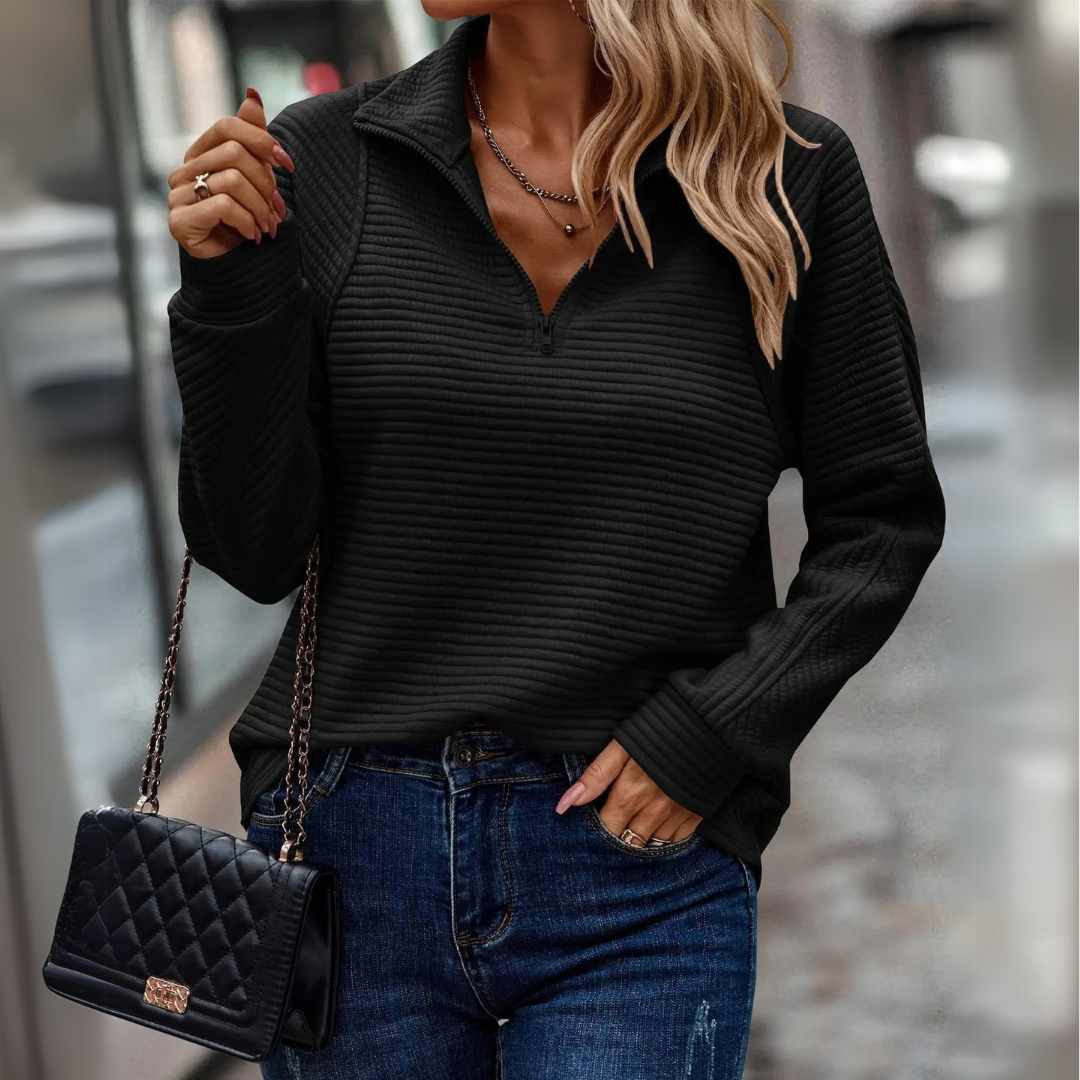 Hanna | Pull quarter-zip Noir, photo studio
