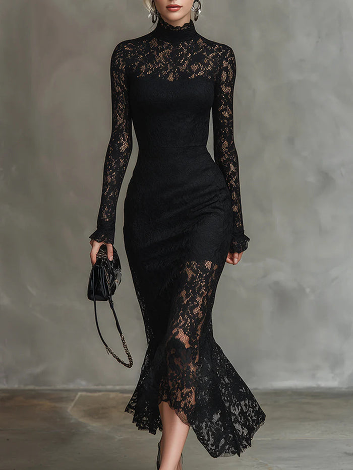 Robe Maxi Élegante en Dentelle à Queue de Poisson