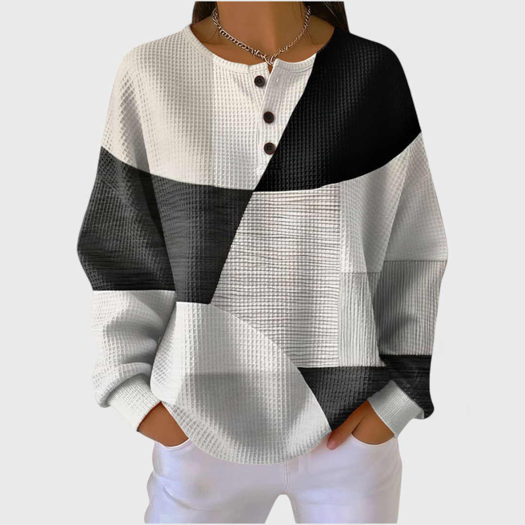 Pull Gaufré Colorblock Noir et Blanc - Multicolore