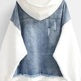 Veste en Jean Bicolore à Capuche