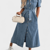Robe Chemise Midi en Jean à Ceinture