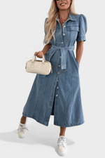 Robe Chemise Midi en Jean à Ceinture