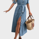 Robe Chemise Midi en Jean à Ceinture