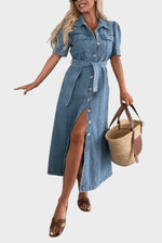 Robe Chemise Midi en Jean à Ceinture