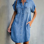 Robe Chemise en Jean à Manches Courtes