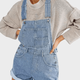 Short Salopette en Jean à Grande Poche