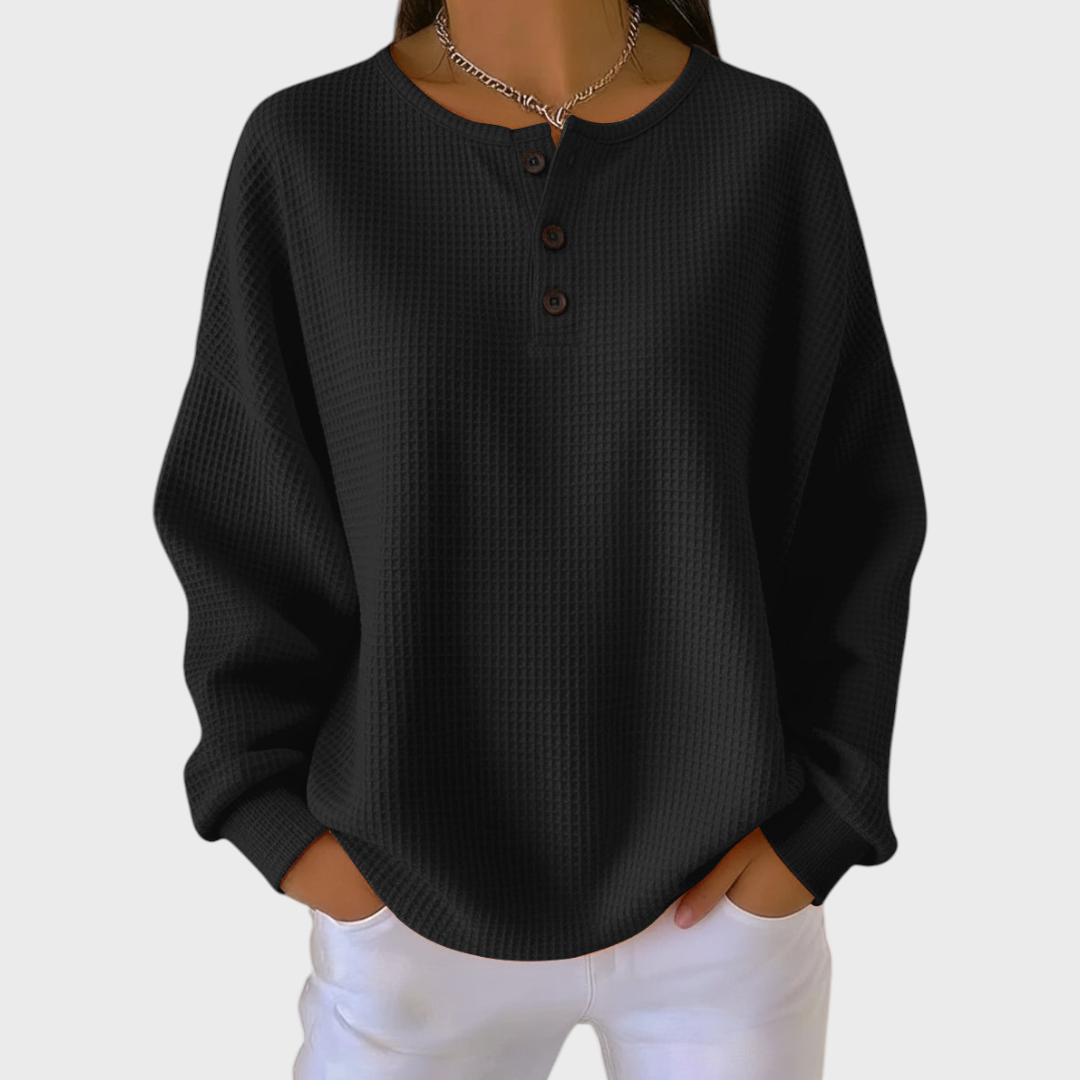 Pull Gaufré Uni à Boutons - Noir