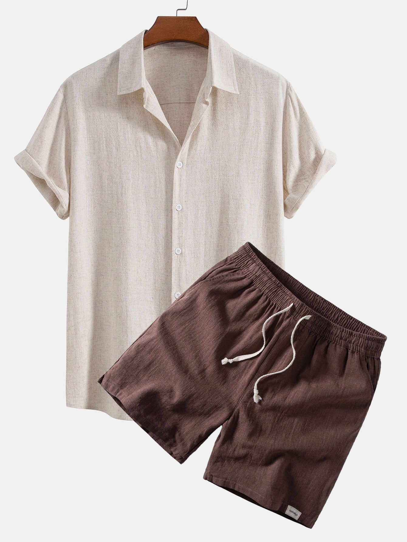 Ensemble — chemise en lin et viscose & short à cordon en lin mélangé