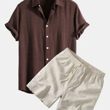 Ensemble — chemise en lin et viscose & short à cordon en lin mélangé