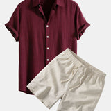 Ensemble — chemise en lin et viscose & short à cordon en lin mélangé