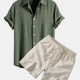 Ensemble — chemise en lin et viscose & short à cordon en lin mélangé