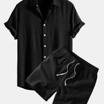 Ensemble — chemise en lin et viscose & short à cordon en lin mélangé