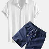 Ensemble — chemise en lin et viscose & short à cordon en lin mélangé