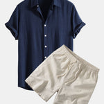 Ensemble — chemise en lin et viscose & short à cordon en lin mélangé