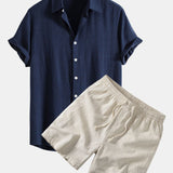 Ensemble — chemise en lin et viscose & short à cordon en lin mélangé