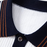 Ensemble — polo en maille gaufrée à bordure rayée contrastante & pantalon fuselé coupe slim
