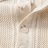 Ensemble — polo en maille ajourée de lin rayé & pantalon en lin à jambe droite