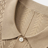 Ensemble Améline — polo en maille ajourée jacquard géométrique & pantalon en lin à jambe droite