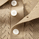 Ensemble Améline — polo en maille ajourée jacquard géométrique & pantalon en lin à jambe droite